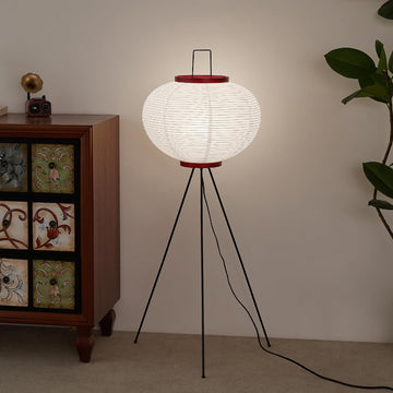 Japanese Rice Paper Floor Lamp: 3CCT Bulb Included White Akari Noguchi Lamp