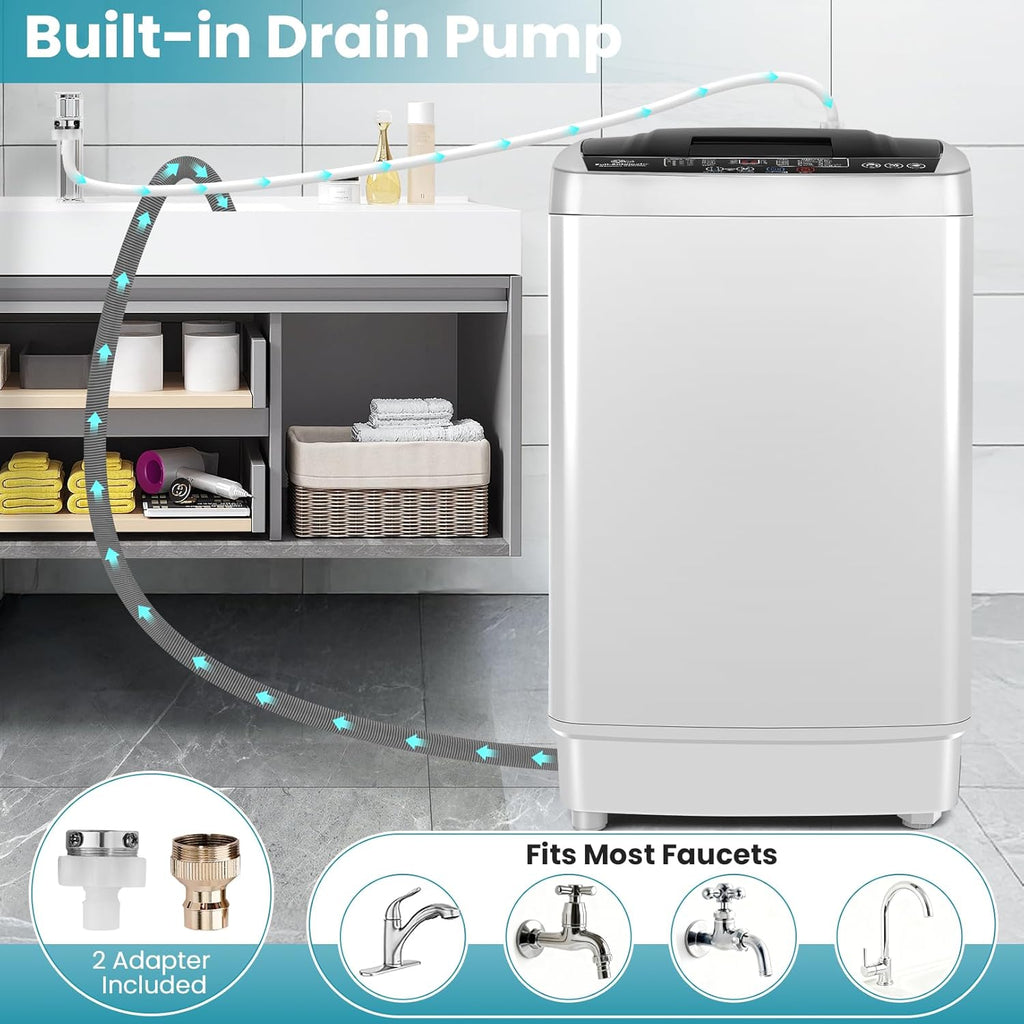 2.8 Cu.ft Portable Washing Machine, 20 lbs Capacity Full Automatic Washing Machine with 10 Wash Programs, LED Display