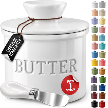 Butter Crock with Lid for Countertop with Spreader Knife and Water Line, Soft Spreadable Butter, Ceramic French