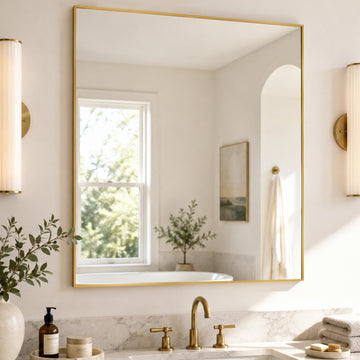 30x30 Inch Brushed Gold Square Bathroom Vanity Mirror
