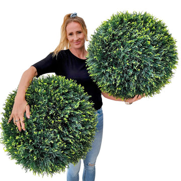 23" XL Faux Topiary Balls, Cedar/Cypress, 2 Pack