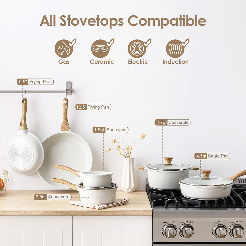 16Pcs Ceramic Cookware Set Non toxic, Pots and Pans Set Non Stick | Induction Compatible, Even Heating, Durable, Easy