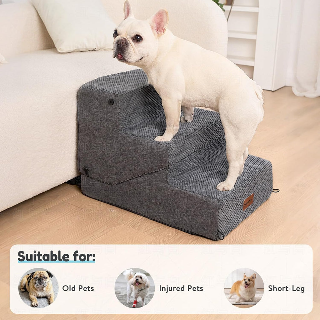 5-Step Dog Stairs and Ramp for Small Dogs and Cats, Pet Steps for High Bed with Non-Slip Bottom, Grey