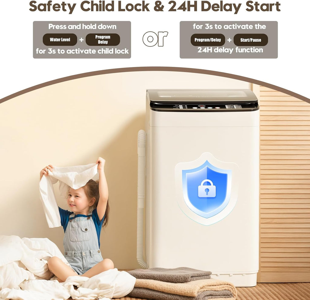 28 lbs Portable Washing Machine, Fully Automatic Portable Washer with LED Display, 10 Wash Cycles, 5 Water Levels, 24H