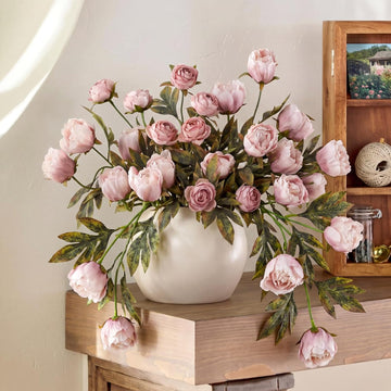 Faux Silk Peony Artificial Flowers Stem for Vase,8 Pcs,Brownish | Brownish Fake Peonies Branches with Stems, for Fall