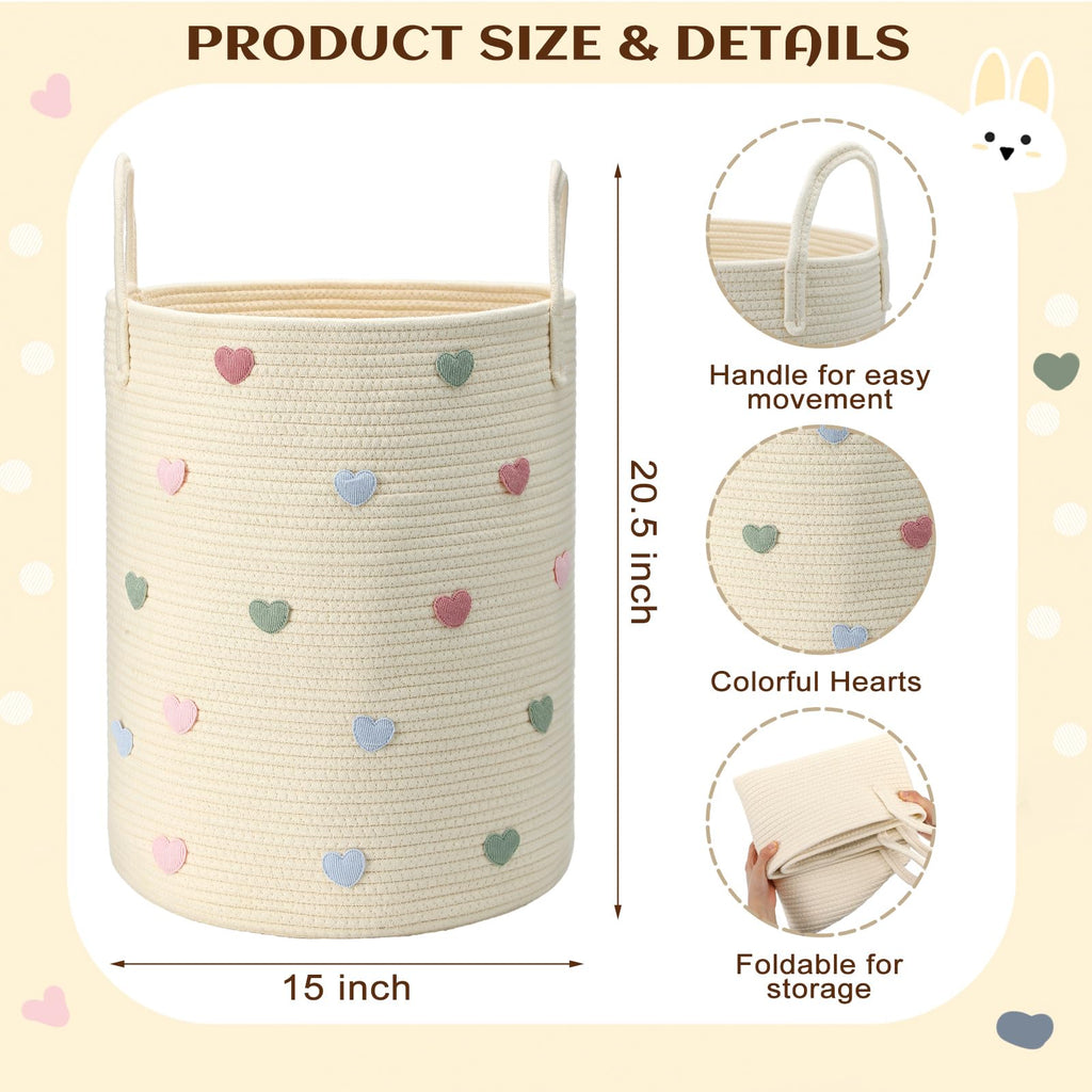 Macaron Heart Nursery Hamper Cotton Rope Basket