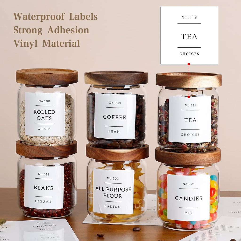16 OZ Stackable Glass Food Storage Jars with 132 Pantry Labels Preprinted - 6 Pcs Thicken Glass Storage Containers