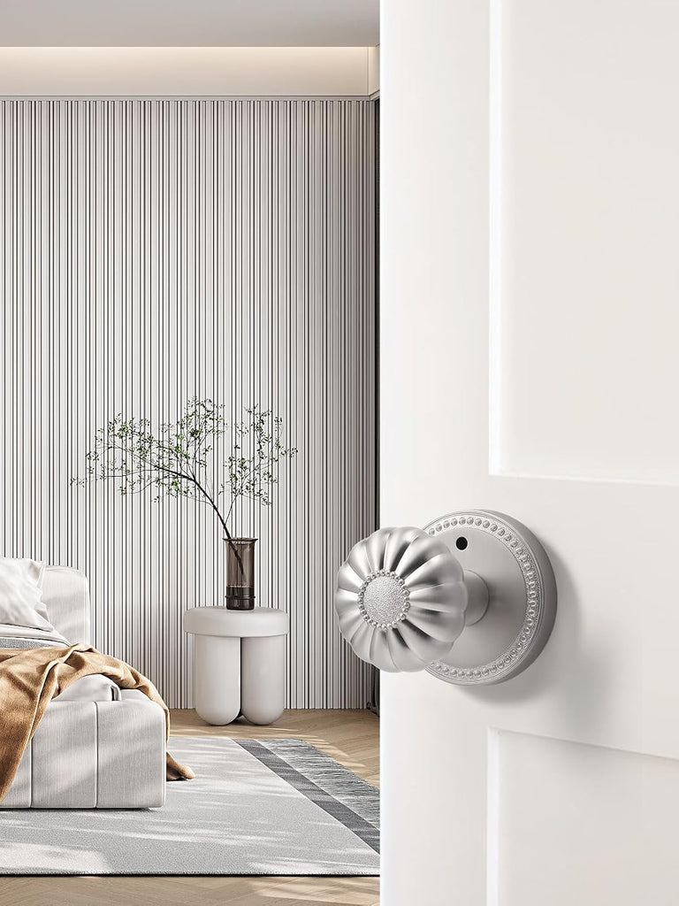Brushed Nickel Door Knobs Interior Privacy Silvery Door Knob with Lock Satin Nickel Door Knobs and Bathroom,Zinc