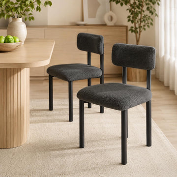 Boucle Dining Chairs Set of 2, Upholstered Kitchen Dinning Room Chair with Curved Backrest and Metal Frame
