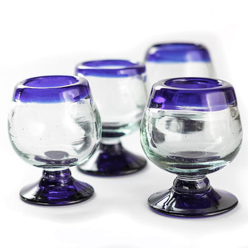 Mexican Tequila Shot Glasses, Snifter Blue Rim, Set of 4 2 Oz