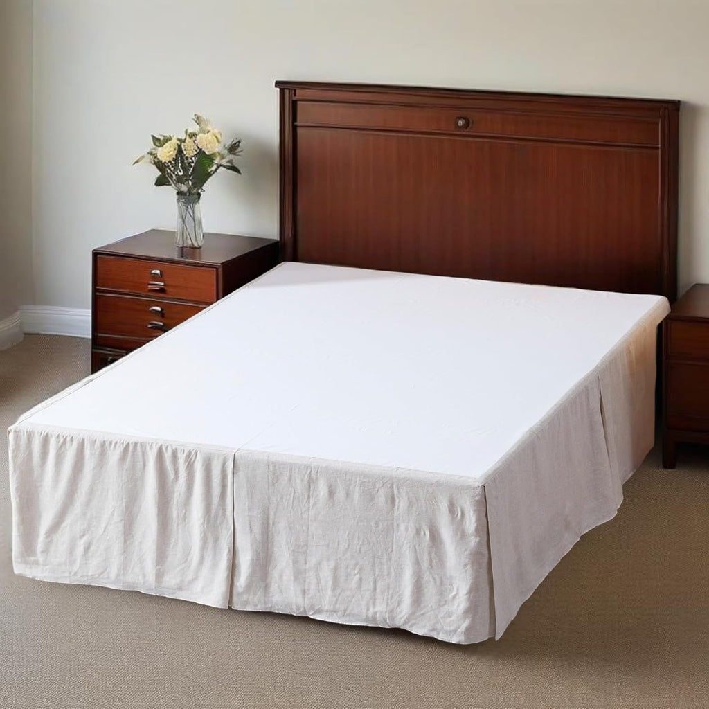 Belgian Linen Bed Skirt with Classic 14 inch Tailored Drop Dust Ruffle, Easy Fit Breathable Premium Natural Flax