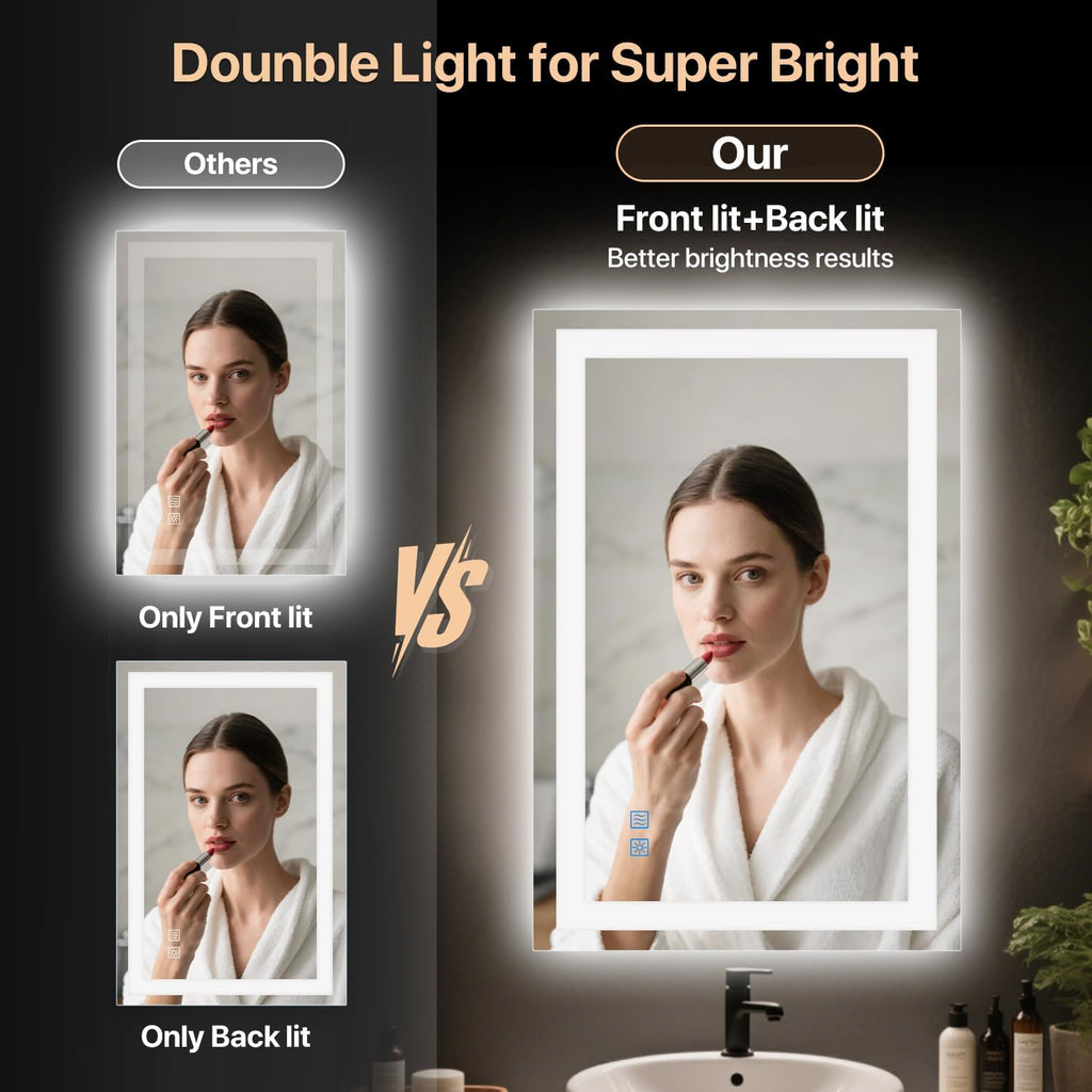 32”x24“ LED Bathroom Mirror with Light, Anti-Fog Wall Mount Vanity Mirror Dimmable & 3CCT, Memory Function