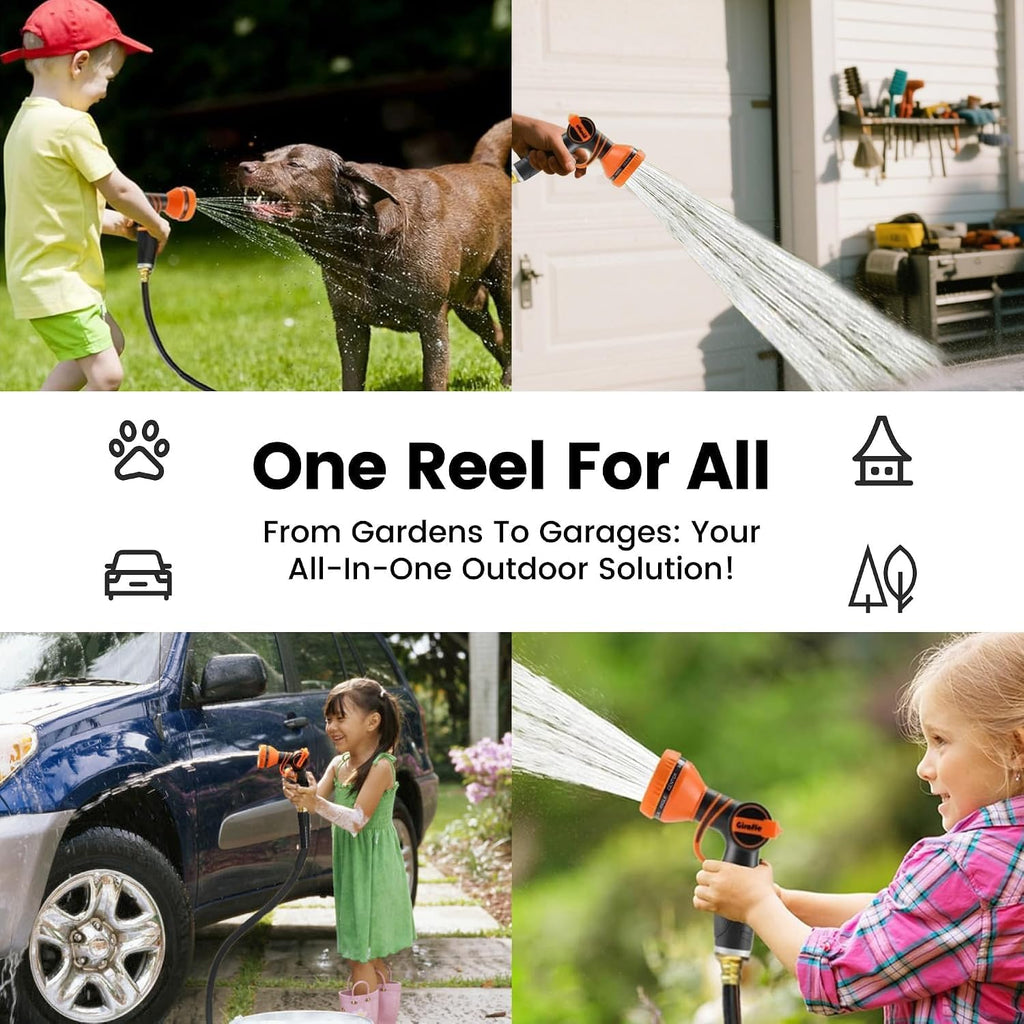 Retractable Garden Hose Reel 5/8"115FT Wall Mount Auto Rewind | Any Length Lock,Auto Rewind System,180° Swivel