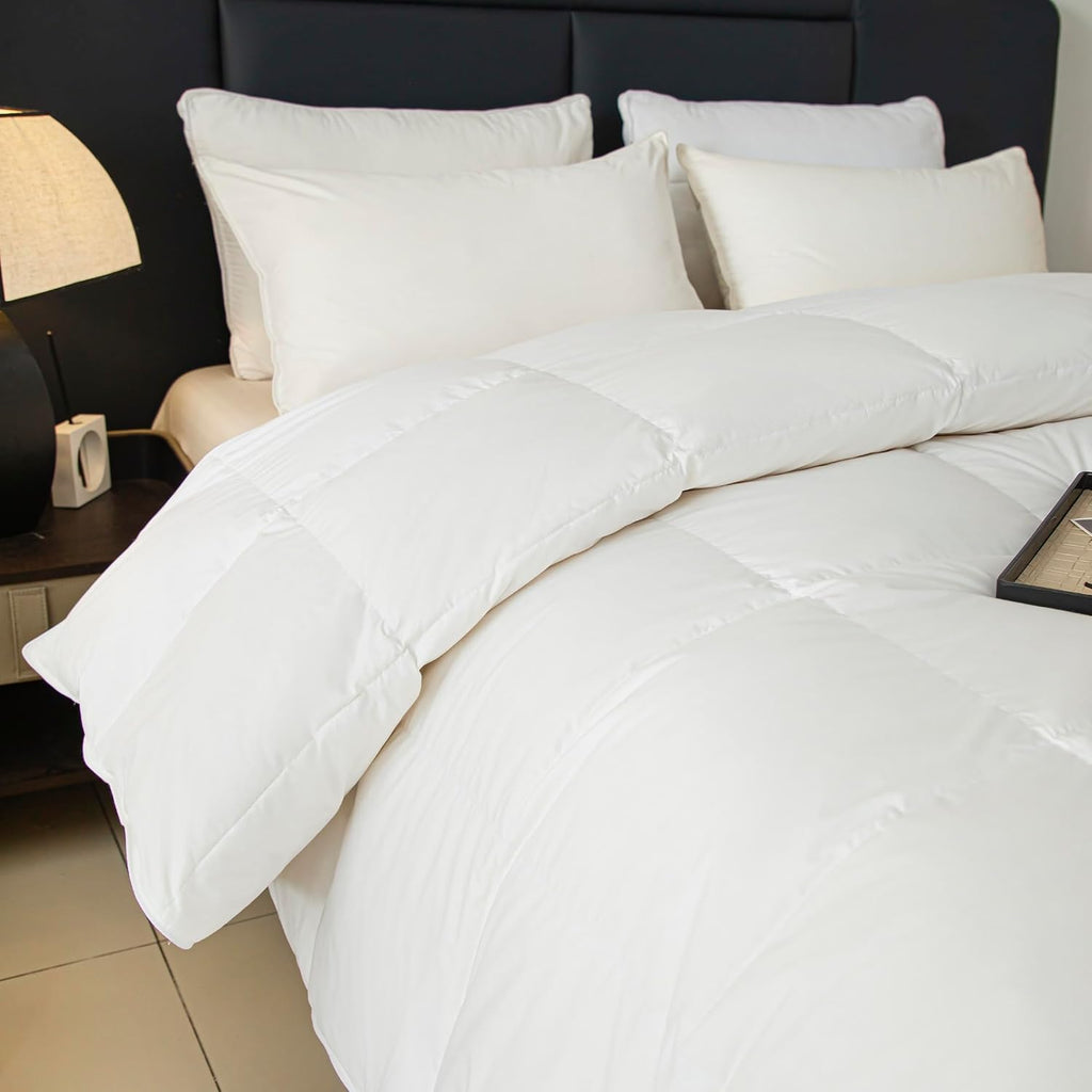 Goose Feather Down Comforter,All Seasons 100% Cotton Feather Down Duvet Insert Medium Warm Quilted Bed