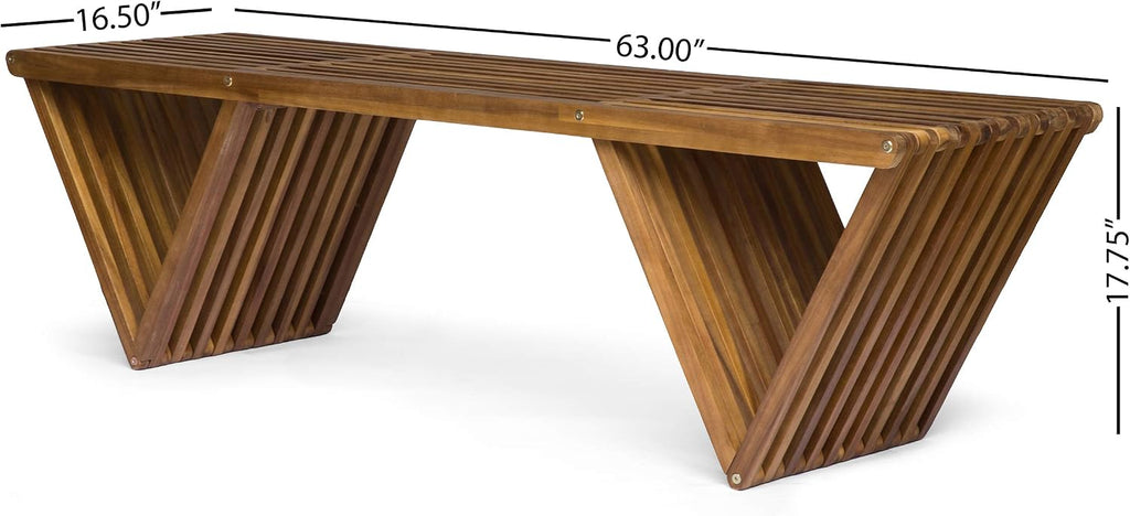 Esme Outdoor Acacia Wood Bench, Teak Finish
