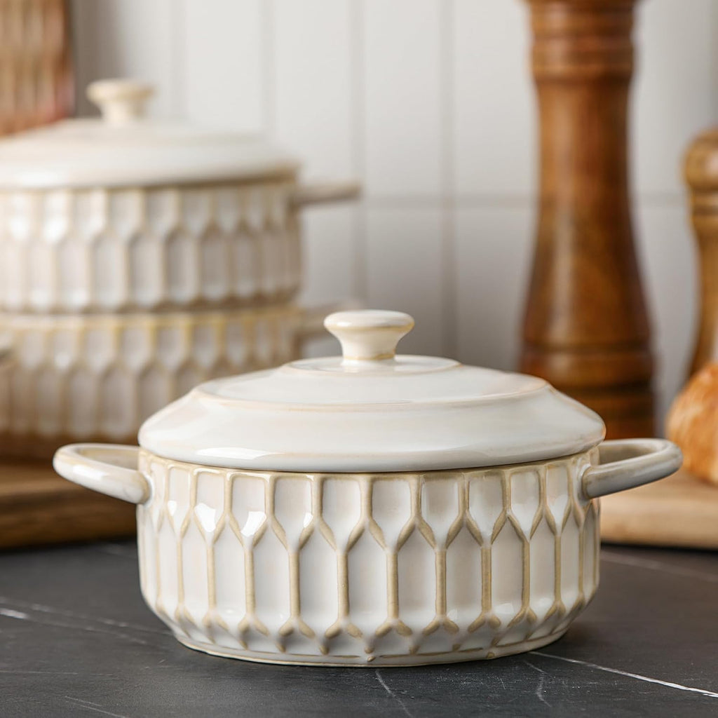 Mini Cocotte Set of 4, 14 oz Ceramic Casserole Dishes with Lids | Individual Dishes for Mini Sourdough, French Onion