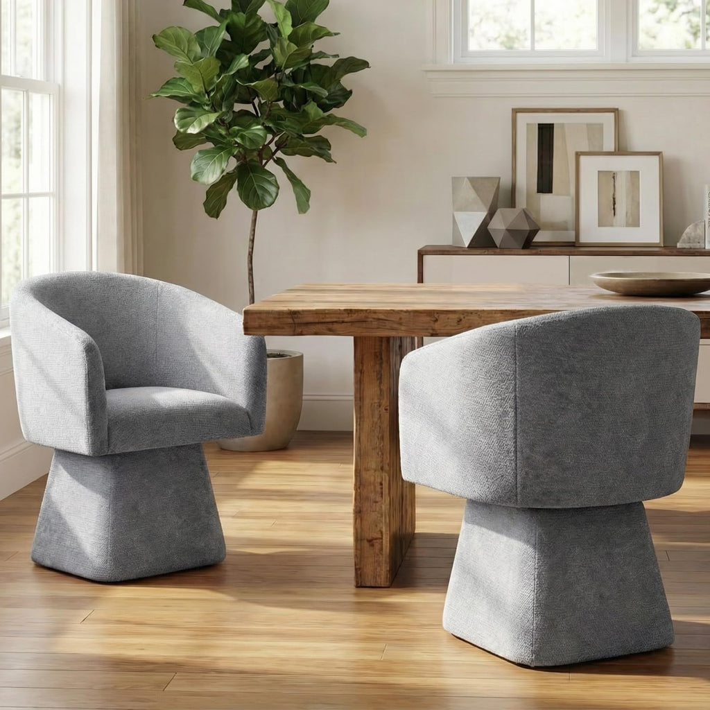 Upholstered Swivel Dining Chair with Barrel Back and Armrests