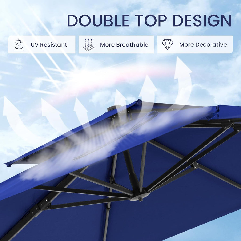 10x10 FT Cantilever Patio Umbrella with Base Included Double Top Outdoor Square Large Heavy Duty Aluminum Offset