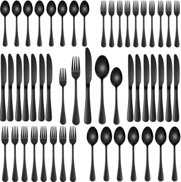 30 PCs Flatware Sets,Black Stainless Steel Silverware Sets Service For 6 Person,Durable Cutlery Sets