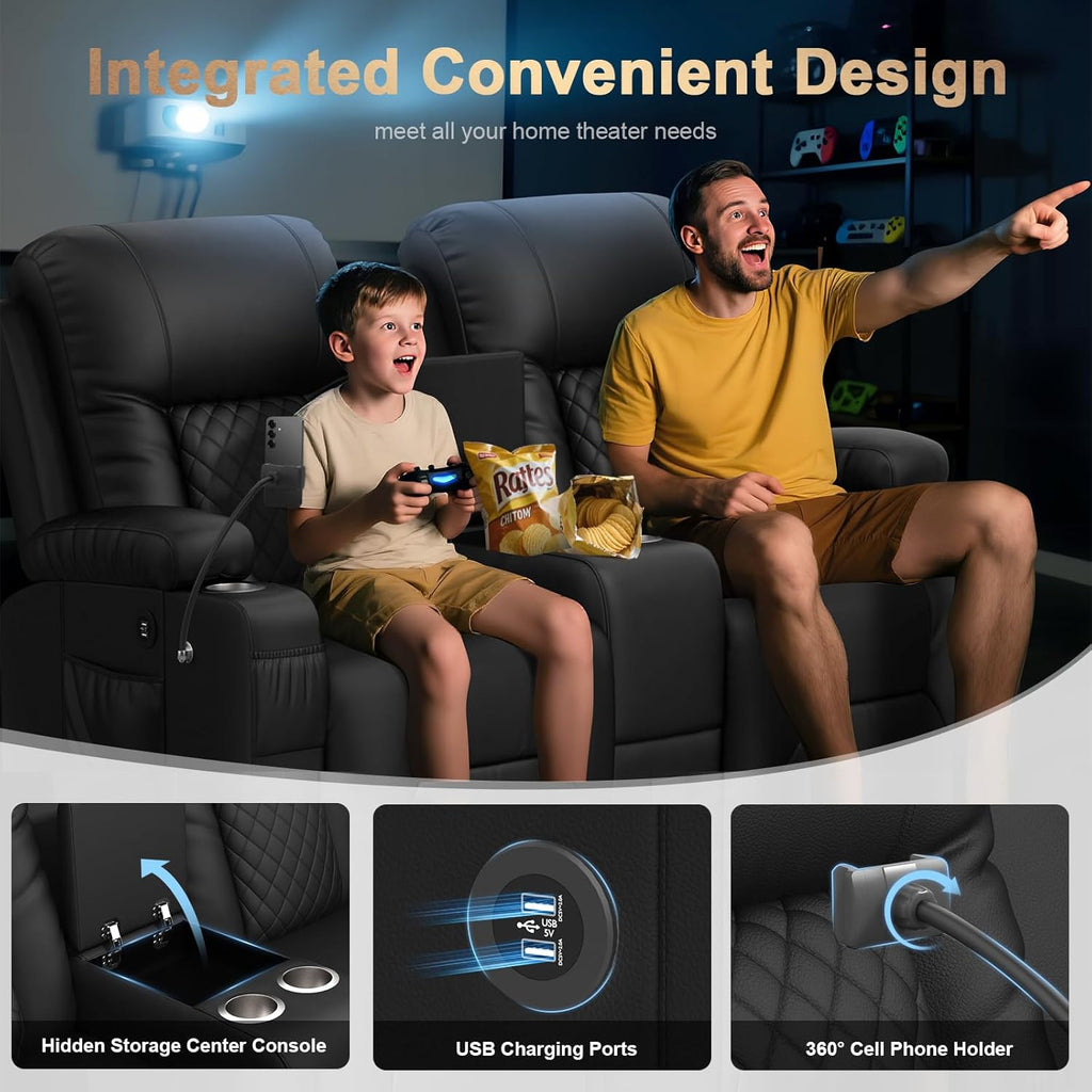 Loveseat Recliner Sofa, Home Theater Seating with Center Console