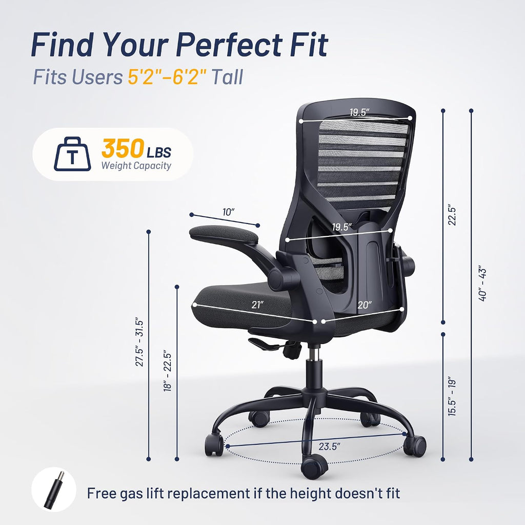 Ergonomic Office Desk Chair for Long Hours - 4" Thick Molded Foam Cushion, Enhanced Lumbar Support