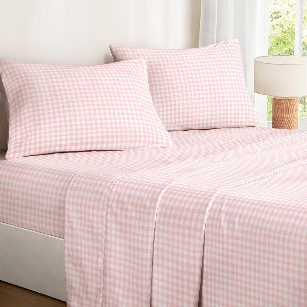 Gingham Bed Sheets, 4-Piece Sheet Set, Plaid Checkered Check Pattern Printed Cute Preppy College Dorm Bedding, Deep
