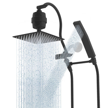 All Metal 10'' Filtered Rainfall Shower Head Combo, High Pressure Handheld Shower Wand, 12'' Adjustable Extension