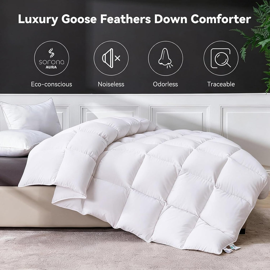 Goose Feather Down Fiber Comforter Cal King, Ultra Soft Fluffy Duvet Insert with Cotton Blended Fabric,1200TC,750+FP