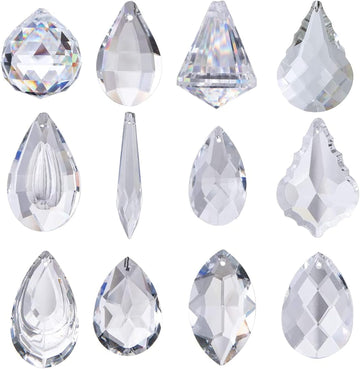 12 Pcs Clear Crystal Prism Chandelier Pendants Suncatcher Decor - Clear Crystal Chandelier Lamp Prism Pendants Drops