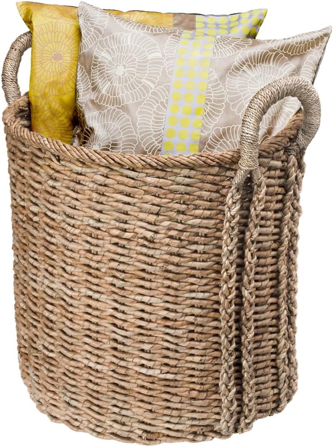 Seagrass Storage Basket, Blanket, Basket for Pillows Storage, Decorative Basket, Wicker Toy Organizer, Bedroom &
