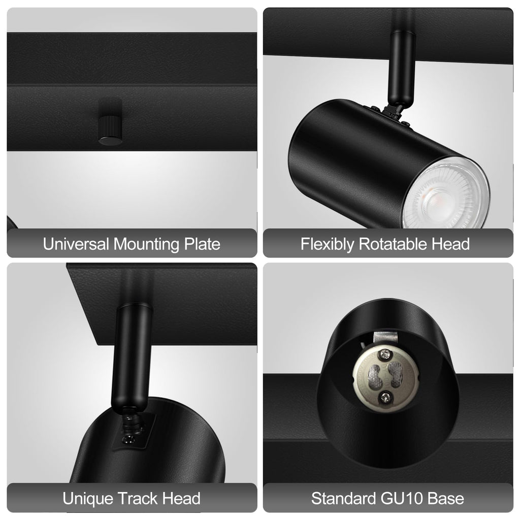 LED Track Lighting Ceiling Fixtures, Black 3-Light Plug in Track Lights, 3 Way Ceiling Spotlight, 15 FT