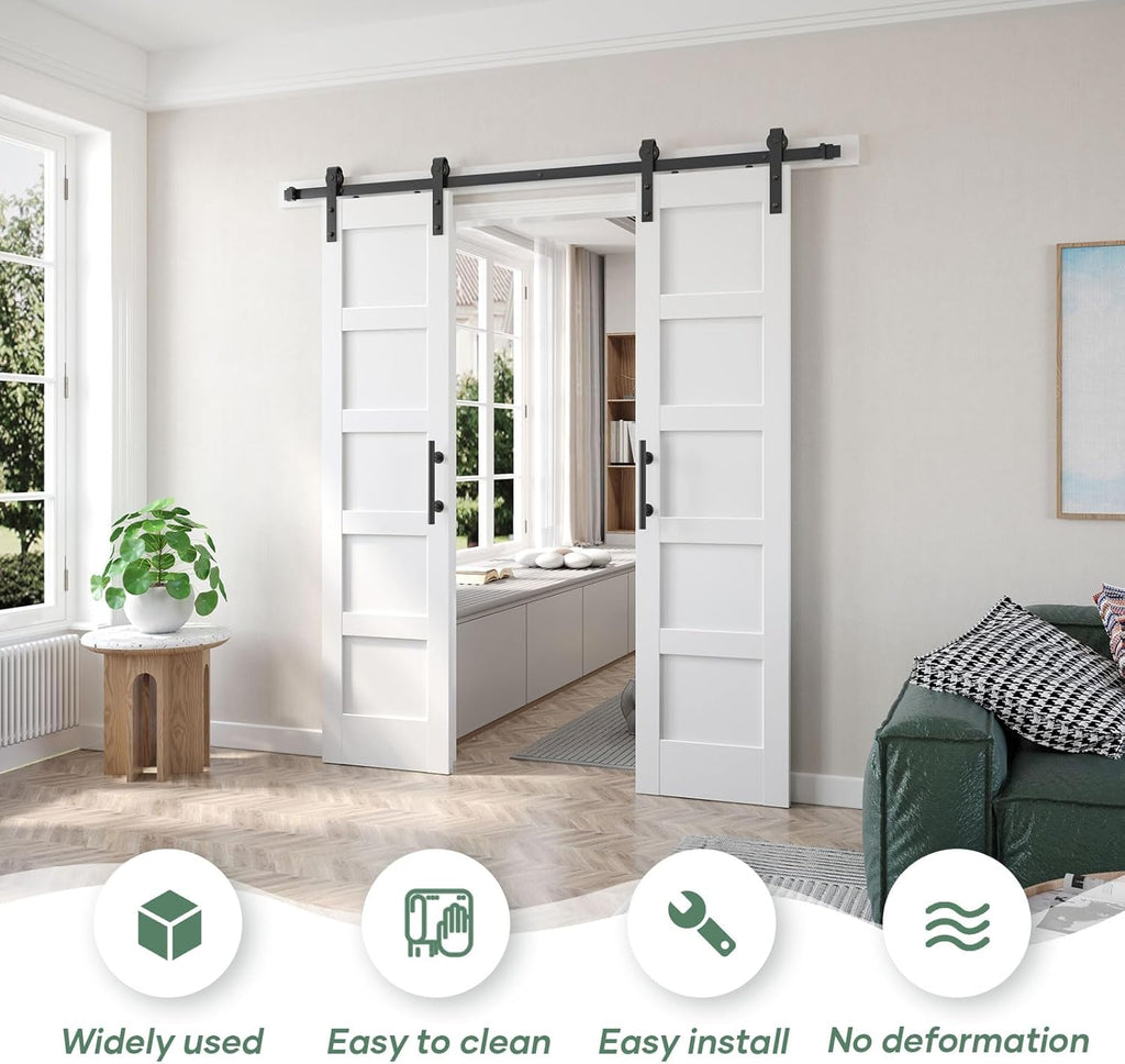 Double 21inx84in White Barn Door and 7FT Sliding Barn Door Hardware Kit Included,Solid,MDF, PVC Surf