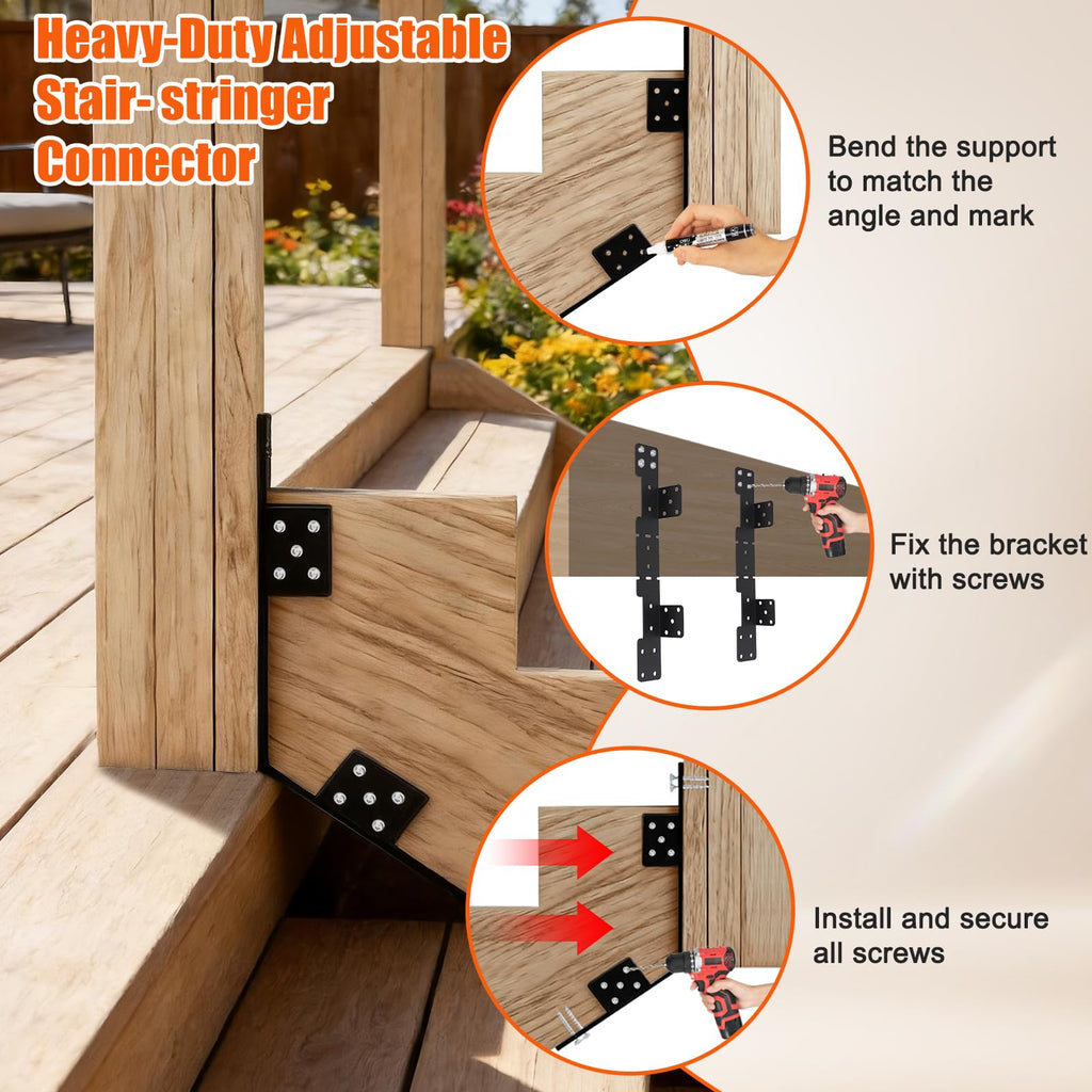 16 Pcs Black Stair Stringer Hanger Bracket, 18 Gauge Stair Stringer