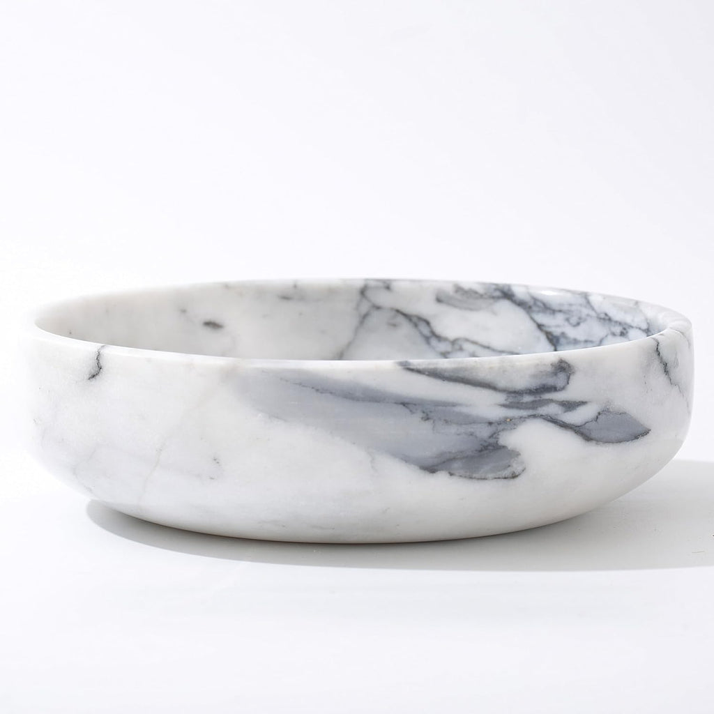 6.7" Decorative Bowl - Natural Marble Key Bowl & Centerpiece (White & Grey)