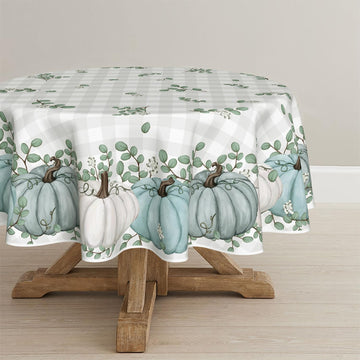 Fall Tablecloth 60 x 60 Inch Round Thanksgiving Blue Pumpkin