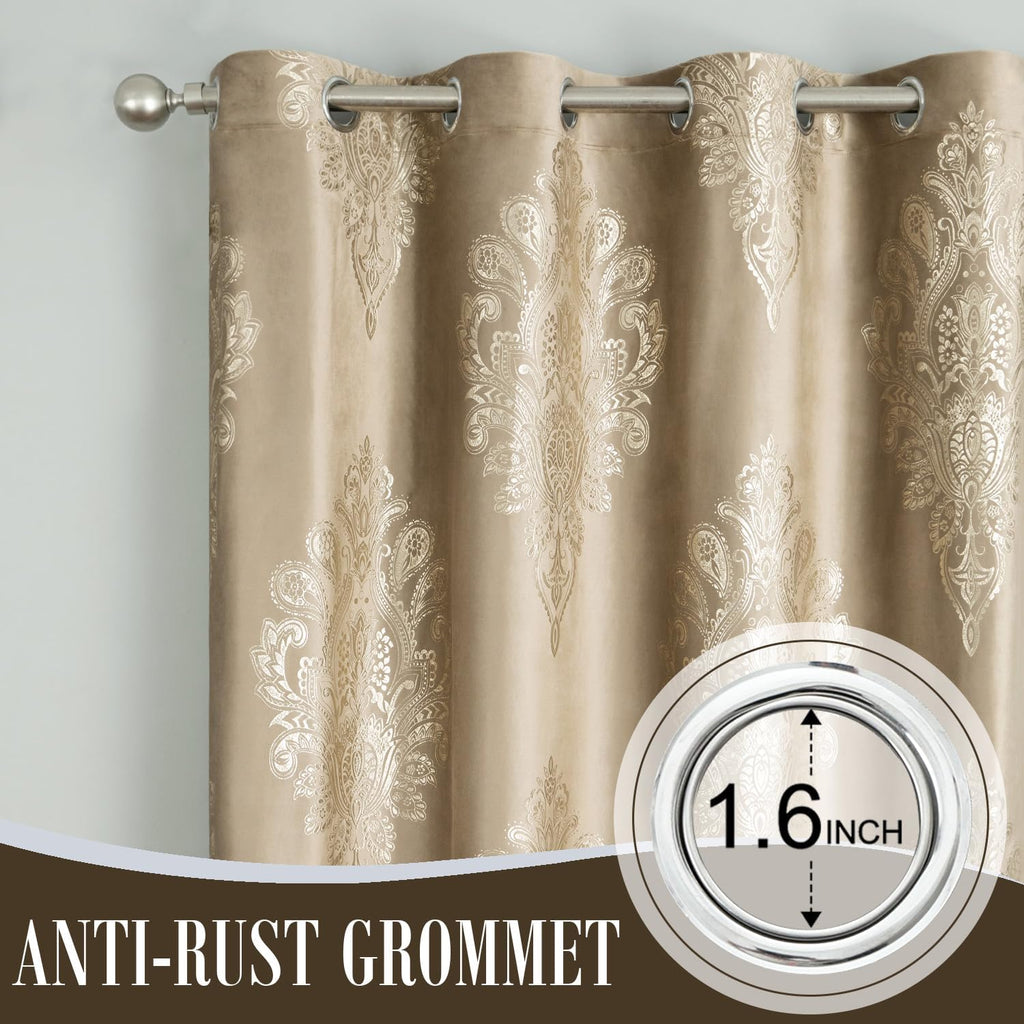 Vintage Floral Print Velvet Curtains, 52 x 96, 2 Panels, Brown