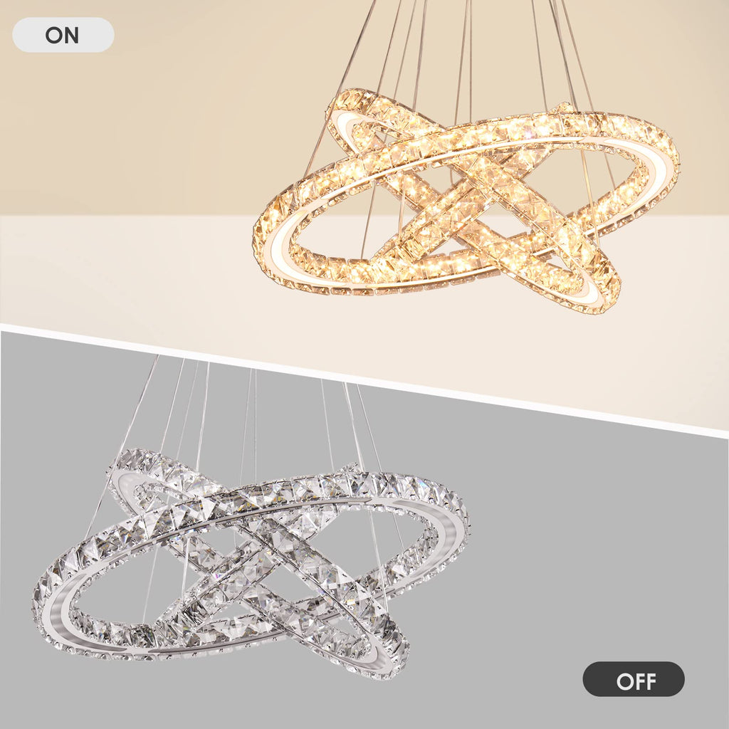 3-Ring Acrylic Crystal Chandelier, Modern Ceiling Light Fixture