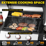 3-Burner Propane Gas Grill, 31,500 BTU Stainless Steel BBQ Grill with Foldable Side Tables and Cast Iron Grates for Patio, Backyard, and Camping