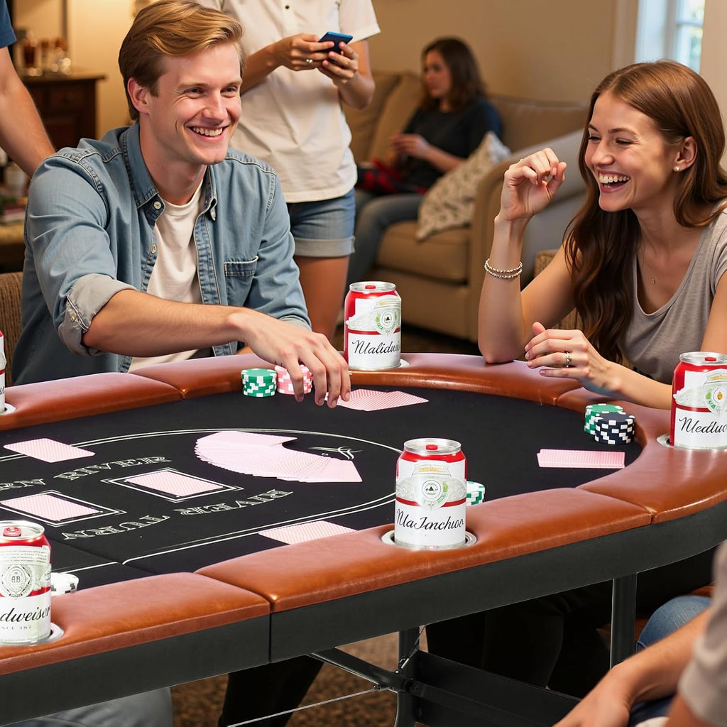Foldable Poker Table, 8 Player 72 in Folding Casino Leisure Table with Padded Rails and Cup Holders, Oval Portable