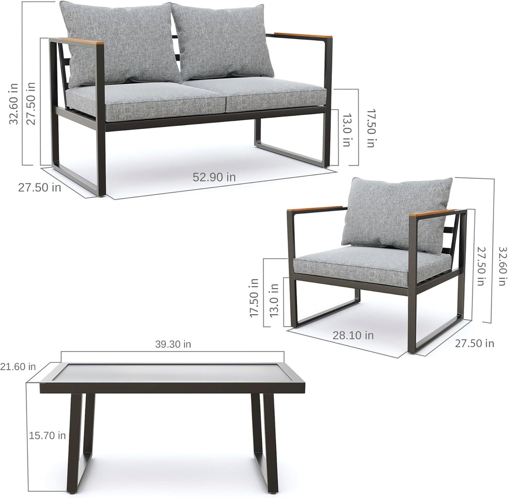 Courtyard Patio Furniture Set, 4-Piece Outdoor Patio Set with Sofa, Removable & Washable Deep Seating Cushion