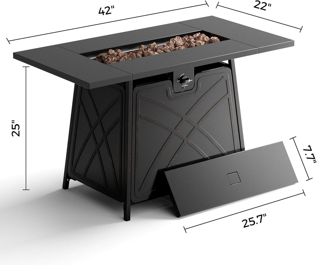 Large Propane Fire Pit Table - Outdoor Patio Firepits for Outside - Black