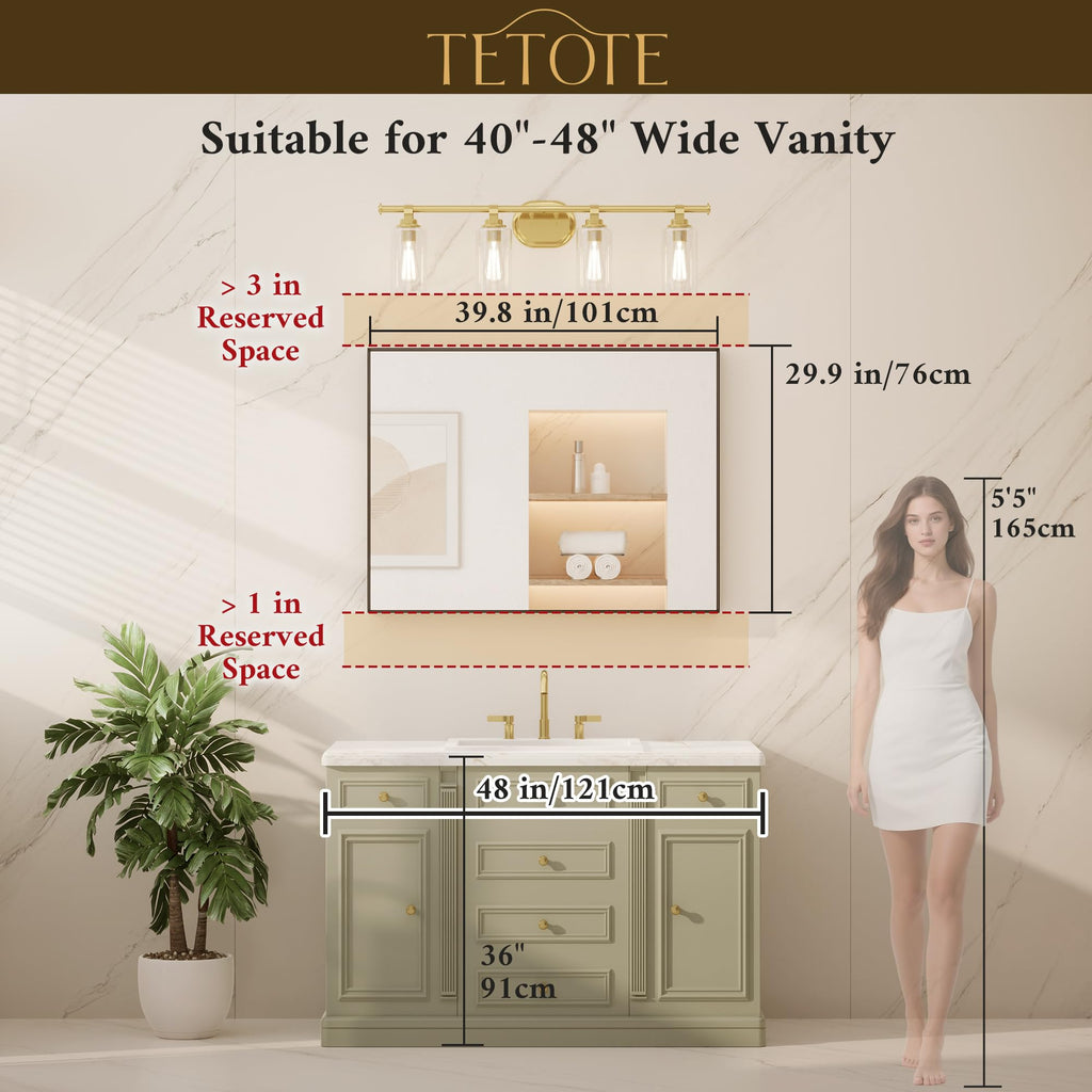 Black Mirror 40" x 30" Matte Black Frame Bathroom Vanity Mirror for Over Sink, Tempered Glass, Modern Farmhouse