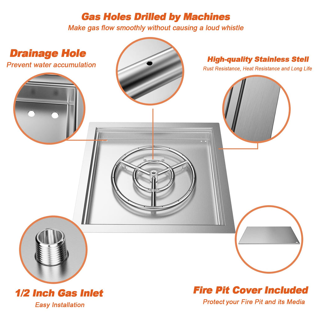 18 inch Square Stainless Steel Drop in Fire Pit Burner Pan