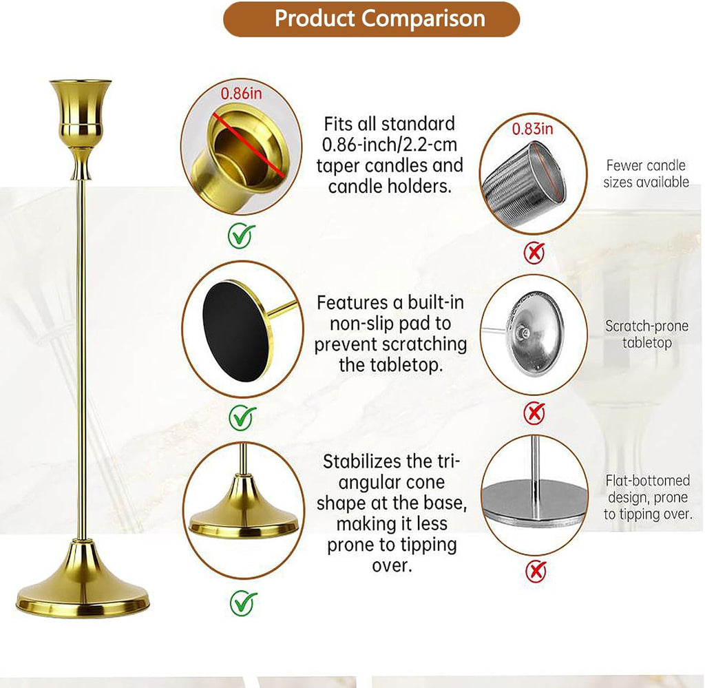 10 Sets Candle Holder Brass Gold Candlestick Holders -Vintage Modern Metal Taper Candle Holders, Decorative