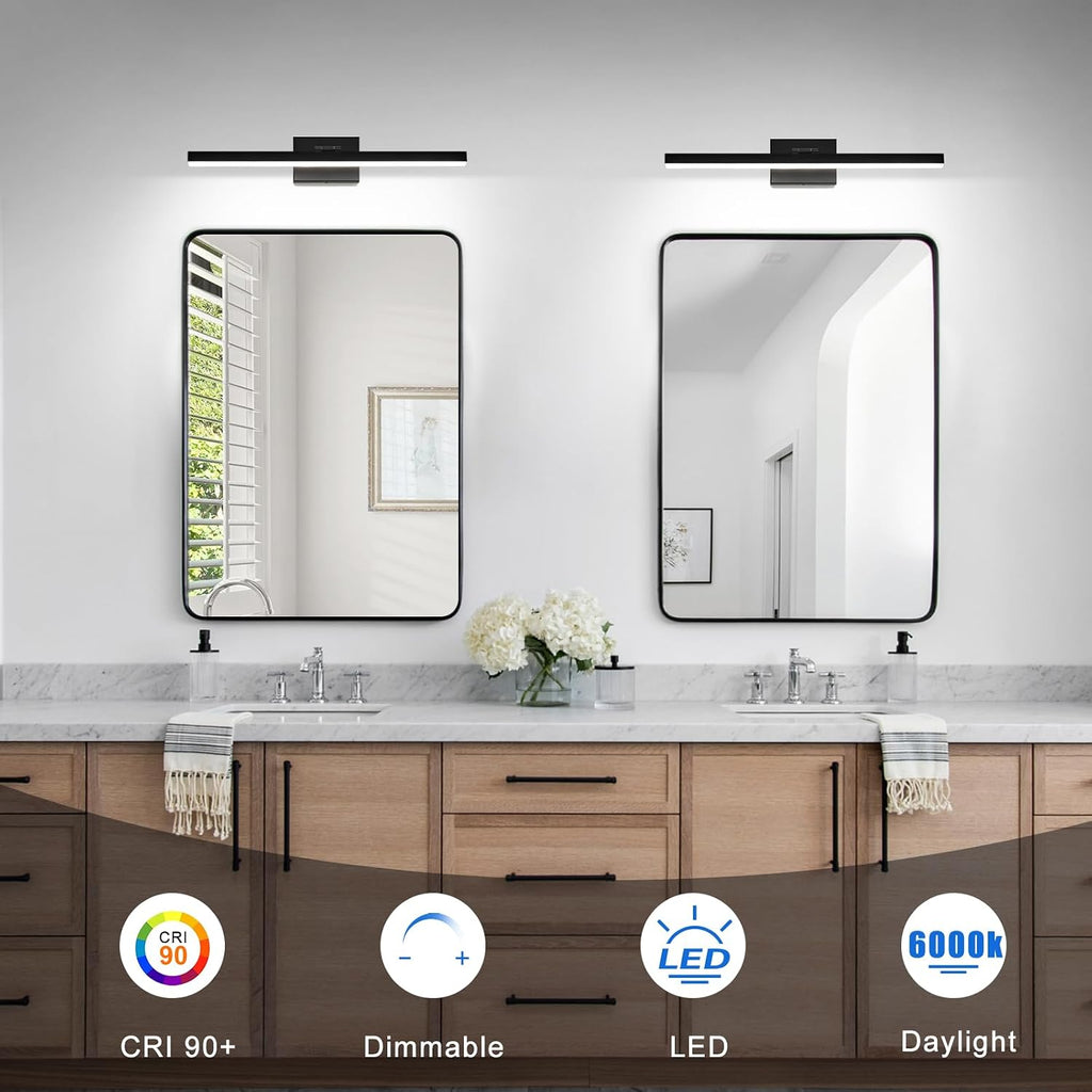Modern Bathroom Vanity Light 24 inch, Rotatable, 16W Dimmable Led Bathroom Light Fixture Over Mirror, Black Vanity
