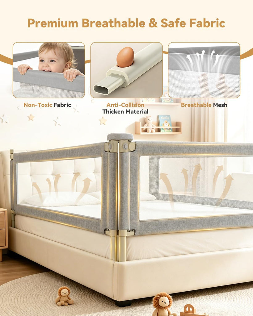 3-Piece Full Size Bed Rail for Toddlers, Baby Bed Rail Guard with Height Adjustable, Headboard Rod, Bed Safety Rails