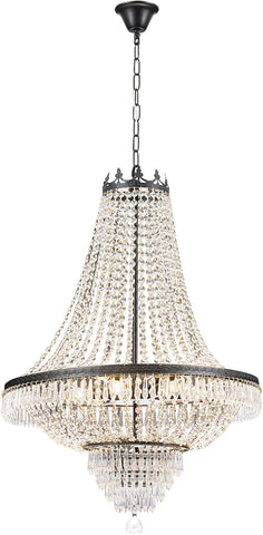 Crystal Chandelier, 9-Light French Empire Country Foyer Chandelier Pendant, Hanging Ceiling Lighting Fixture for Dining Living Room Bedroom Kitchen, W 24'' x H 30'', Black A108-B0BJFB5D36