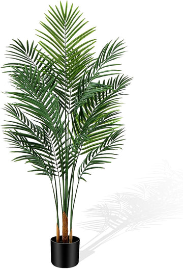 Artificial Palm Tree Outdoor 5ft, Large Fake Tropical Areca Palm Tree with 13 Trunks, Tall Faux Floor Plants