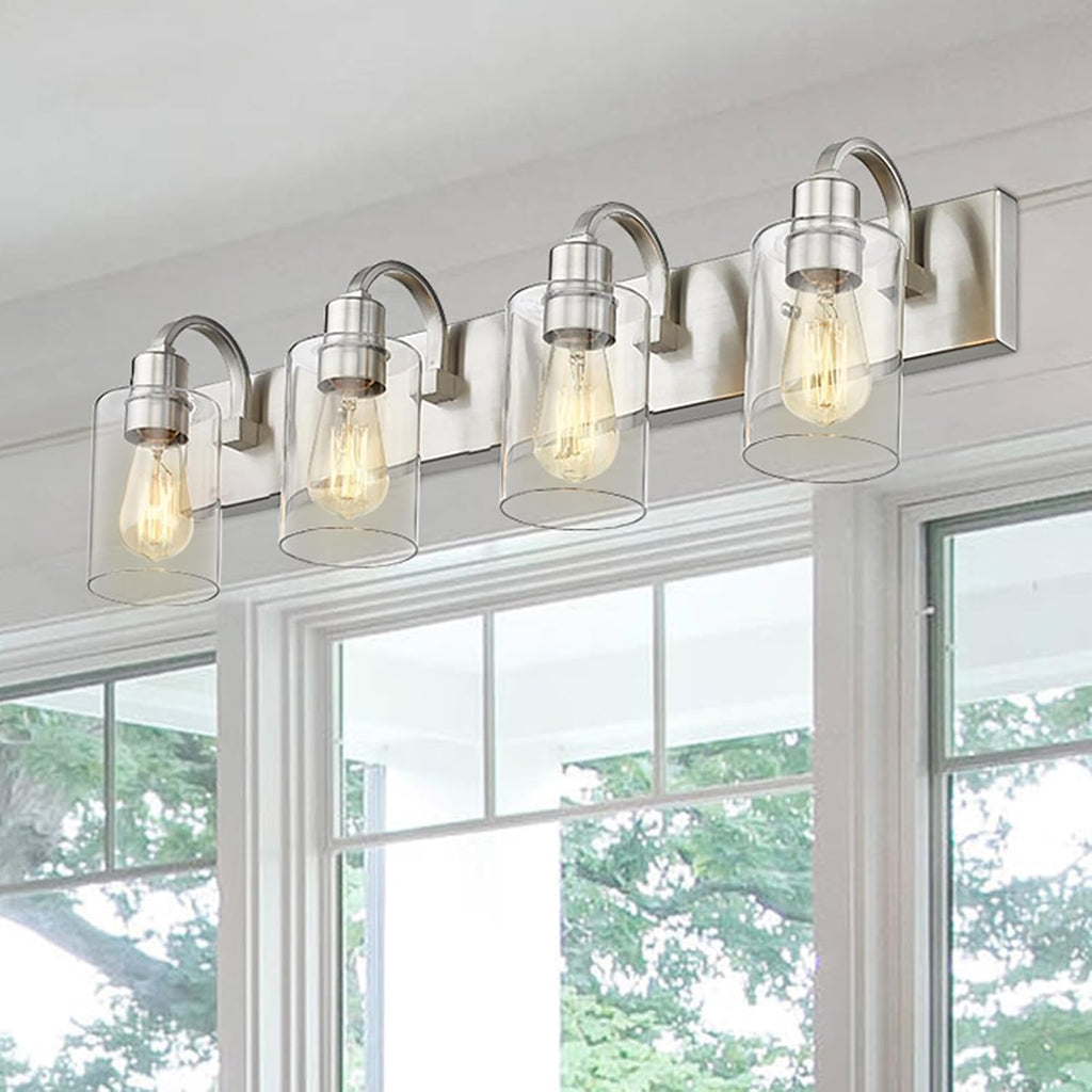 4-Light Vanity Light Fixture - Modern Bathroom Lighting Fixture, Brushed Nickel Finish with Clear Glass, YCE237B-4W BN