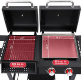 Charcoal and 2-Burner Propane Gas Grill Combo, Dual Fuel BBQ Grill with Stainless Steel Griddle and Porcelain Cast Iron Grates